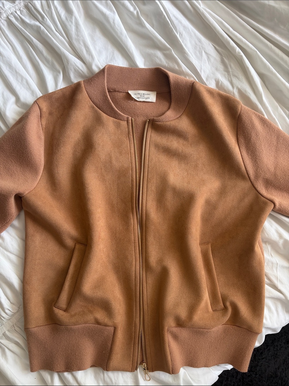 La Vie En Rose Tan Zip-Front Bomber Jacket